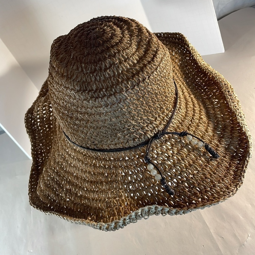 Scala Cowboy Hat beach Wooden Flower & Beads Hatband O/S sun boho festival - Picture 5 of 9